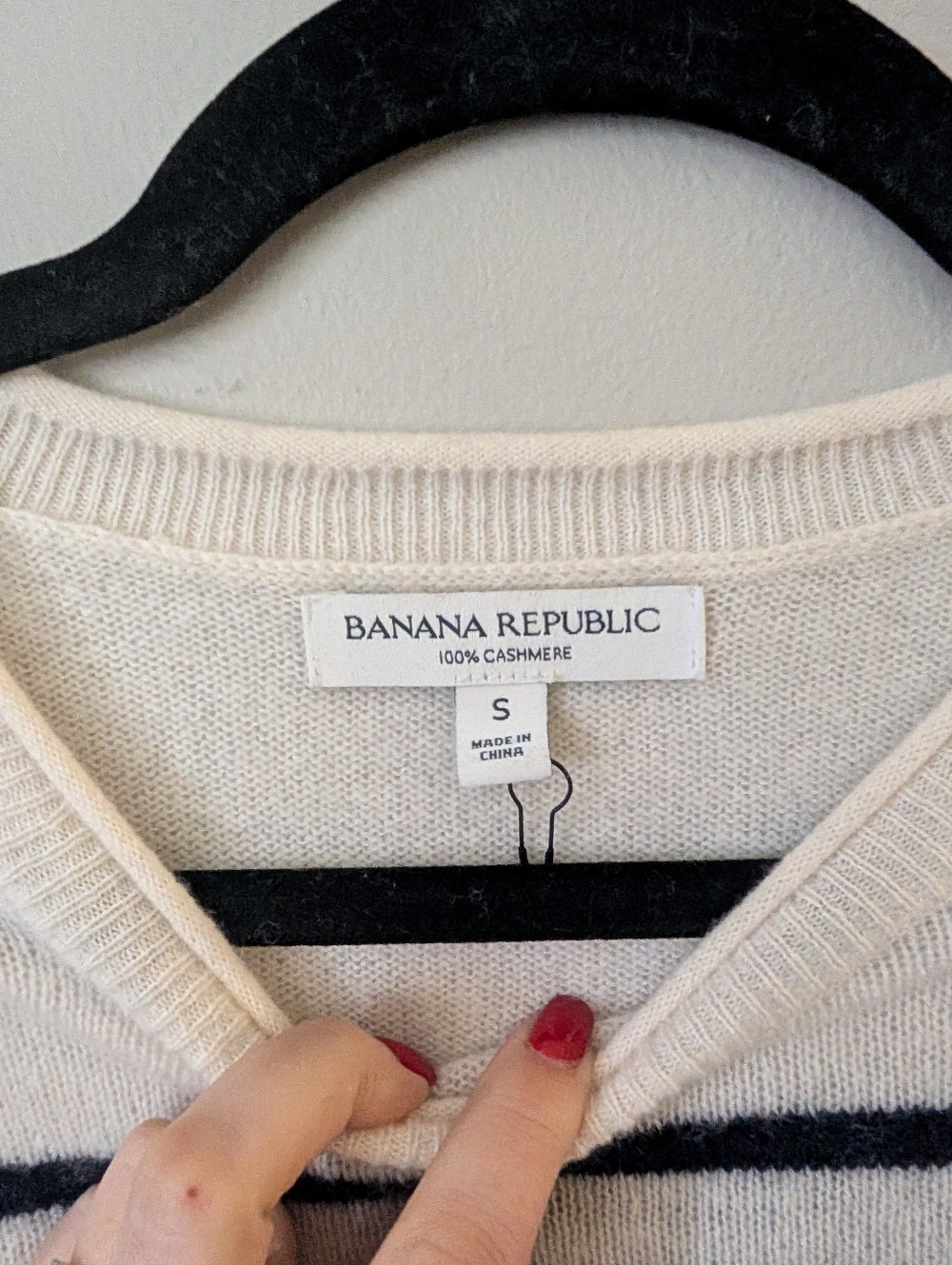 Banana Republic Cashmere Navy Stripe Short Sleeve Sweater - Picture 2 of 4